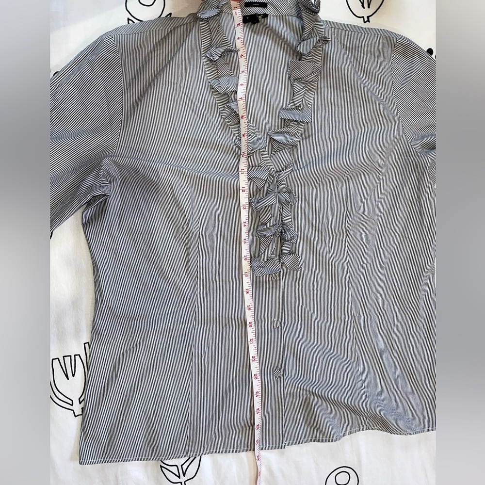 Talbots Gray Stripe Ruffle Button Up - Picture 4 of 10